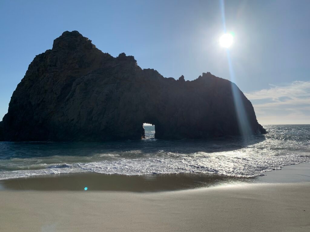 Keyhole rock formation on Pfeiffer Beach during a weekend getaway from Orange County to Big Sur