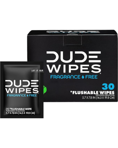 Travel packets of flushable dude wipes