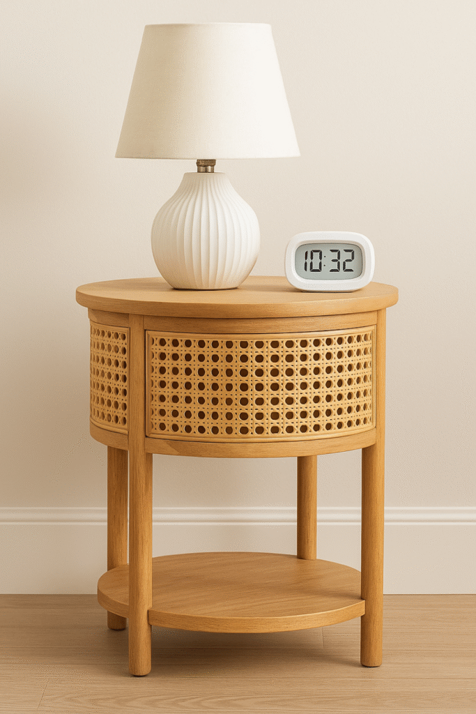 side table with lamp and clock for kids room makeover 2025