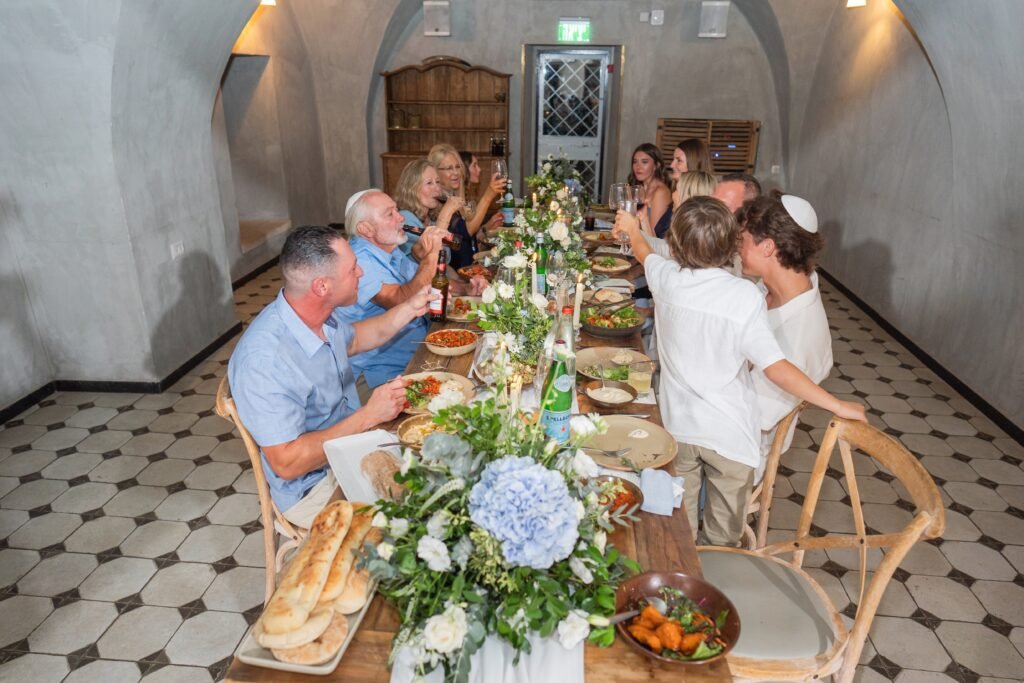 eating with family at our wedding in Jerusalem, Israel
