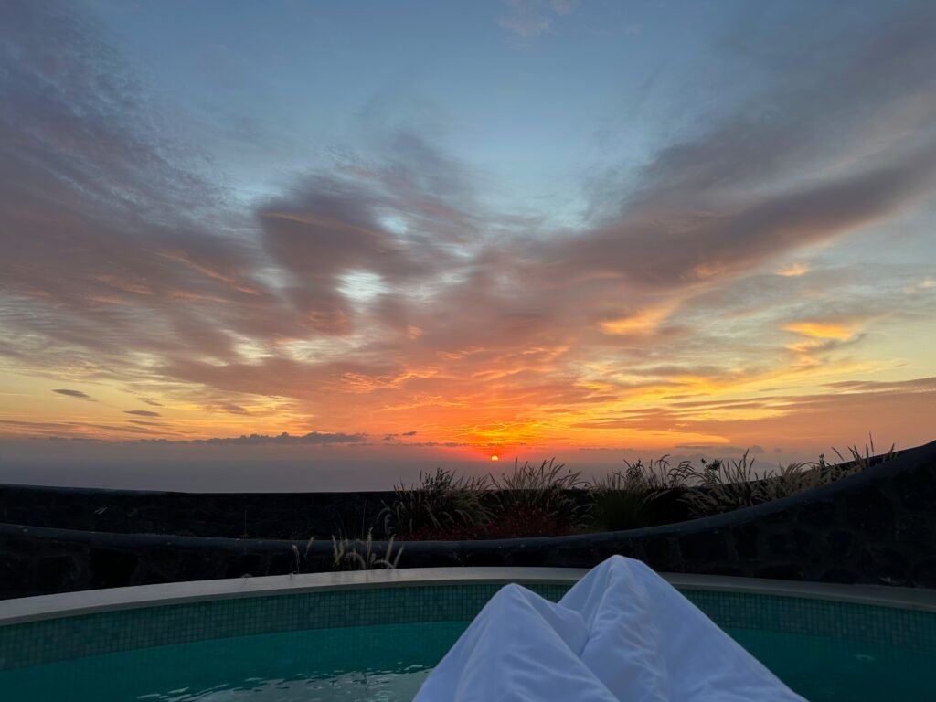 View of sunset in Santorini Greece on Honeymoon