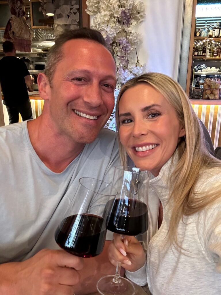 Glass of wine shared on honeymoon in greece